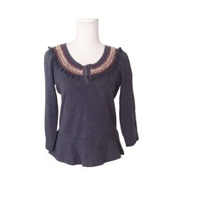 Anthropologie Lilka Toorie Embroidered Peplum Top Size Small